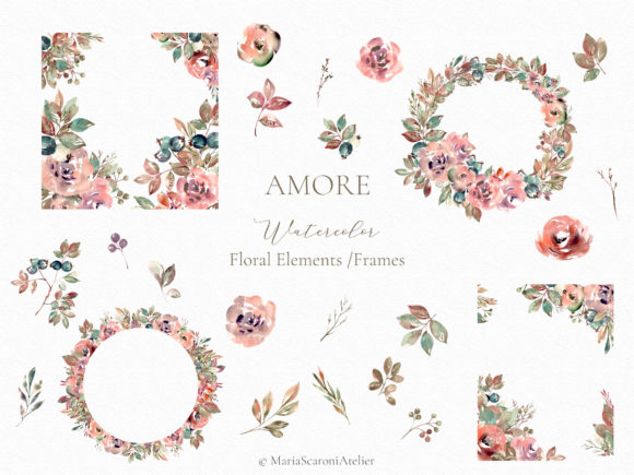Amore Watercolor Floral Elements & Illustrations