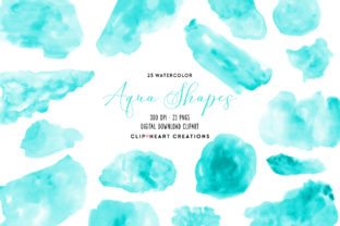 Aqua Watercolor Shapes & Illustrations