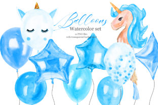 Blue Balloons Watercolor Clipart: Editorial Illustrations