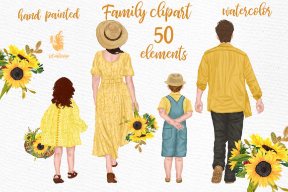 Family Clipart Parents with Kids Watercolor Illustrations
