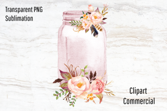Mason Jar Clipart, Watercolor Flowers Illustrations
