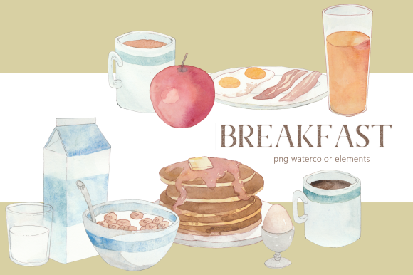 Morning Breakfast Food Watercolor Set Illustrations