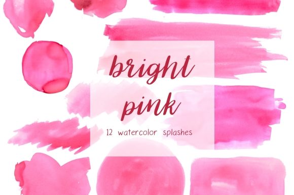 Pink Watercolor Splashes Clipart Set Illustrations
