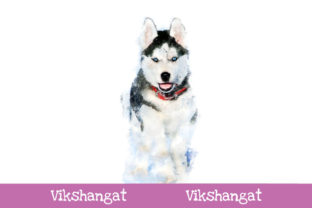 Siberian Husky Watercolor Art Illustrations