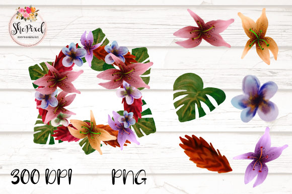 Tropical Watercolor Flower Clipart Set & Illustrations