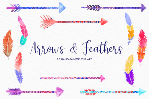 Watercolor Arrows, Feathers Clipart & Illustrations