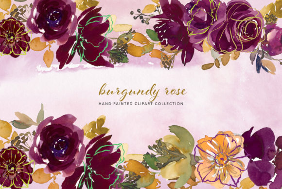 Watercolor Burgundy Floral Clipart & Illustrations