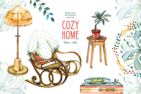 Watercolor Cozy Home Clipart & Illustrations