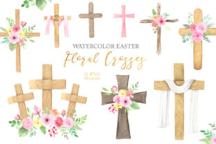 Watercolor Easter Floral Crosses & Illustrations