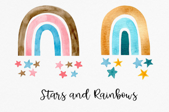 Watercolor Rainbow and Stars Illustrations Review