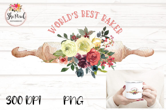 Watercolor Rolling Pin Baker Clipart & Illustrations