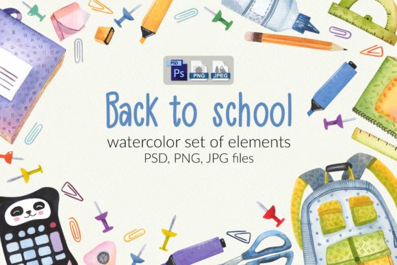 Watercolor School Set: Illustrations for Sellers